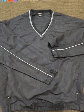 Izod Bubbagolf Black V-Neck Windbreaker with White Piping